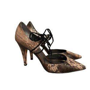 NWOT Johnston and Murphy Snakeskin Pointed Toe MaryJane Heels Brown & Black Size